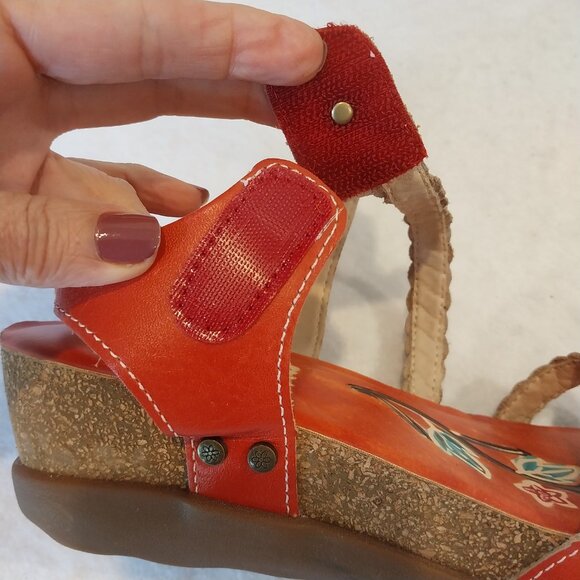 L'Artiste Spring Step Sandals Womens 7.5 Red Leather EU 38 Wedge Comfort Casual. - Picture 3 of 12